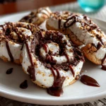 Beautiful freshly prepared Chocolate Marshmallow Swirl Cookies stacked on clean counter