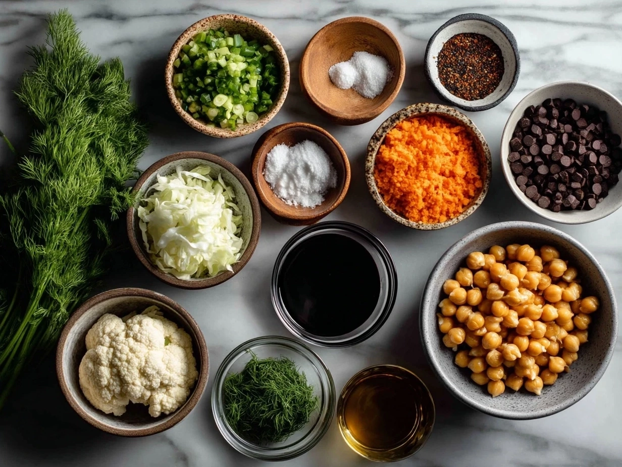 Ingredients for Buffalo Chickpea Wraps laid out