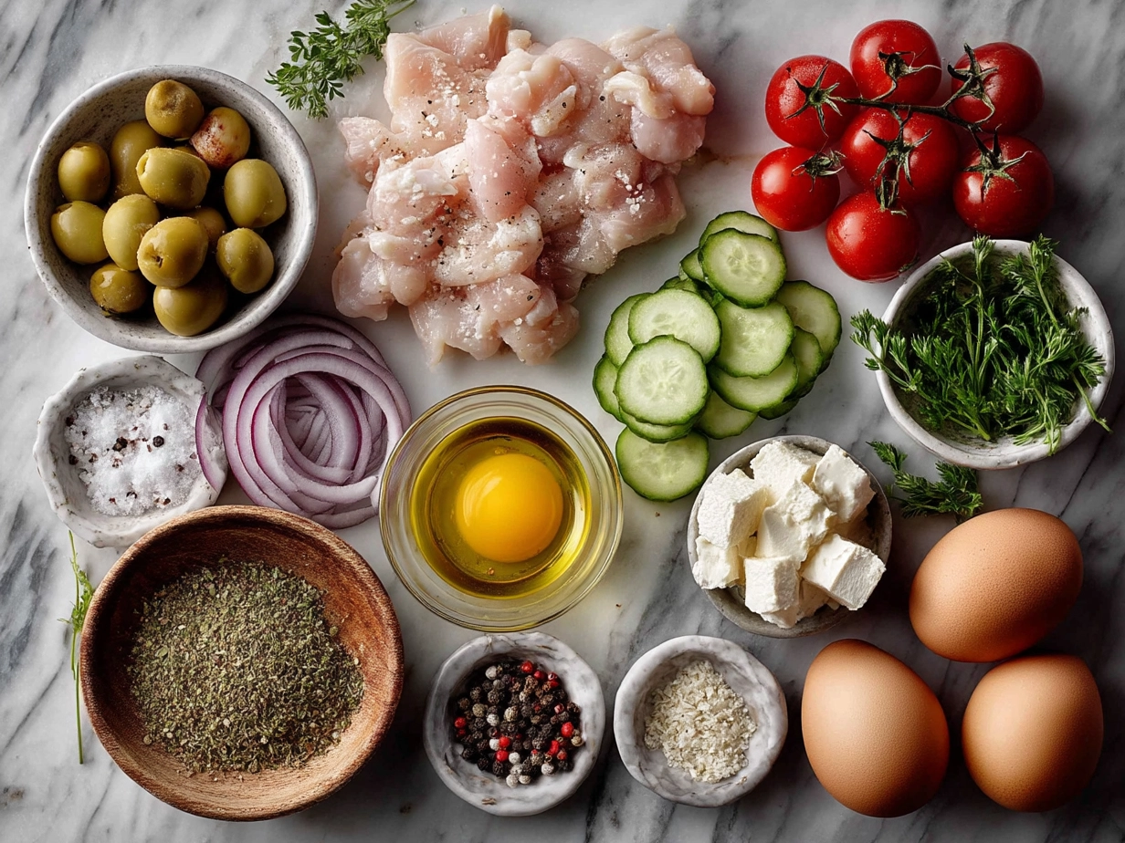 Ingredients for juicy and flavorful Chicken Kebabs displayed on a kitchen countertop