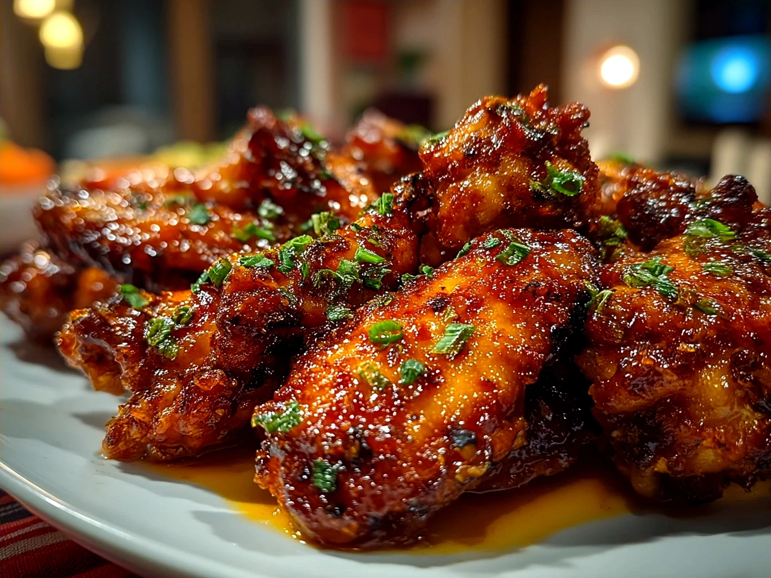Plate of crispy chicken wings served with celery and dipping sauce
