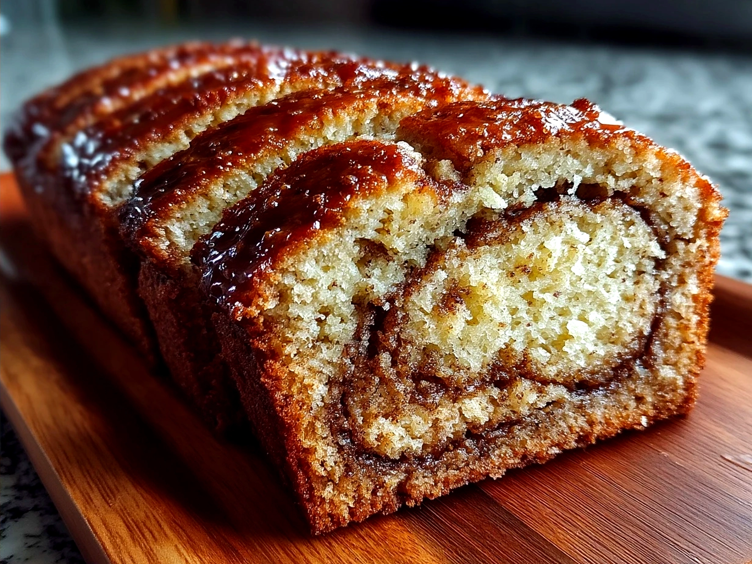Serving cinnamon swirl banana bread with butter and fresh berries
