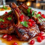 Close-up of delicious pomegranate glazed lamb chops