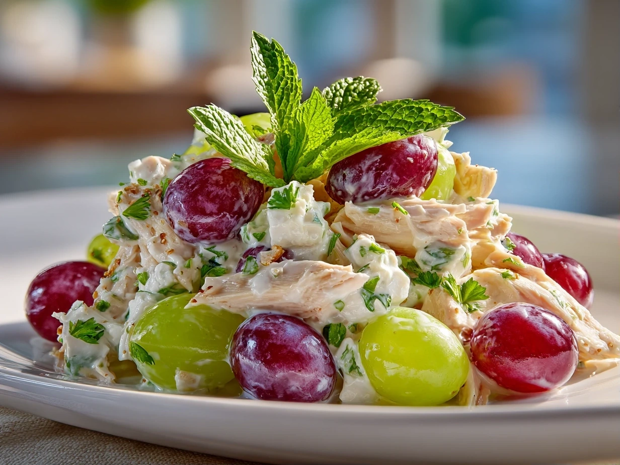 Close-up of homemade Chicken Salad Chick Grape Salad