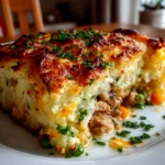 Comforting homemade Chicken Shepherds Pie close-up