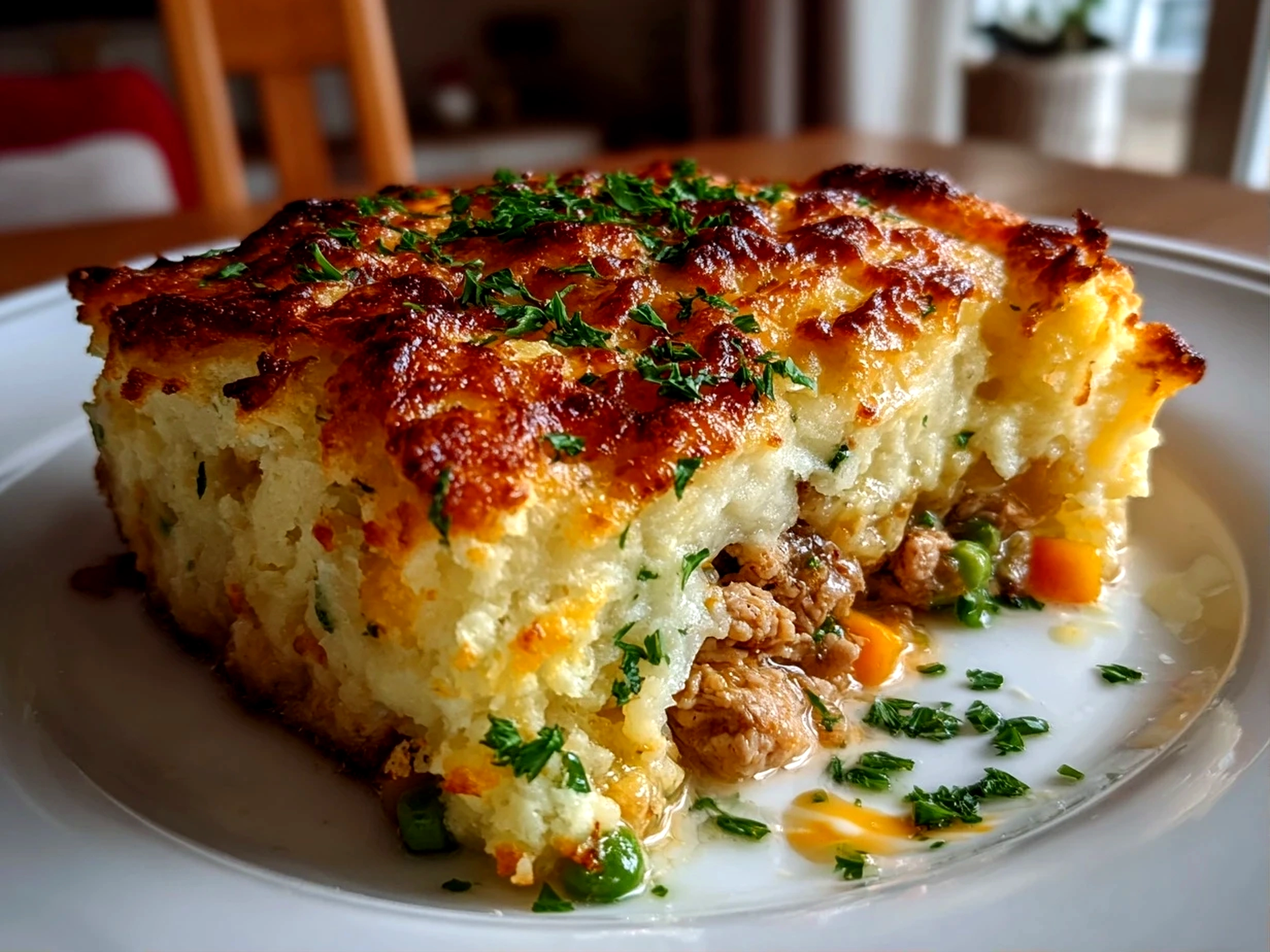 Comforting homemade Chicken Shepherds Pie close-up