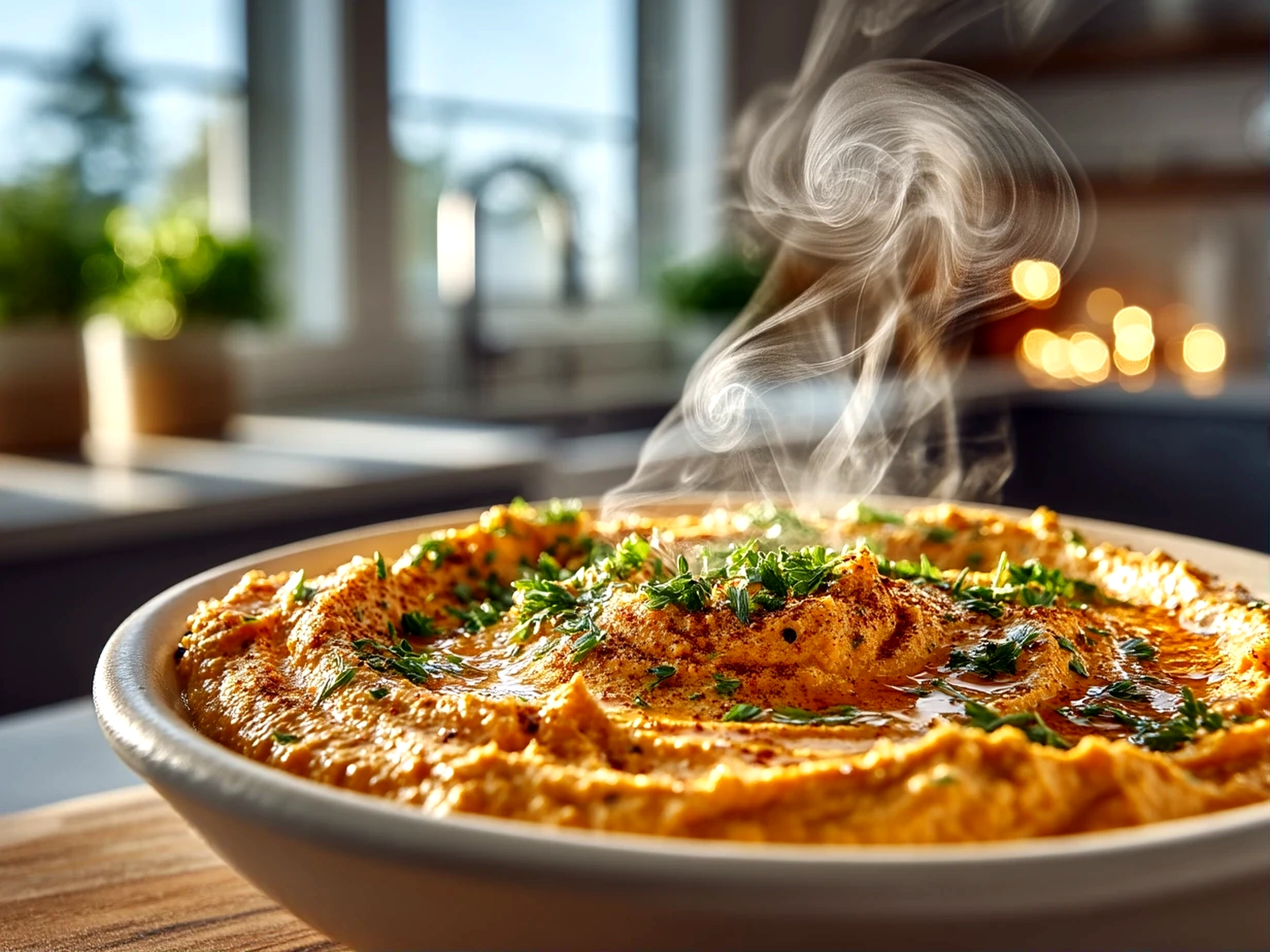 Comforting pumpkin whipped feta dip in a rustic bowl
