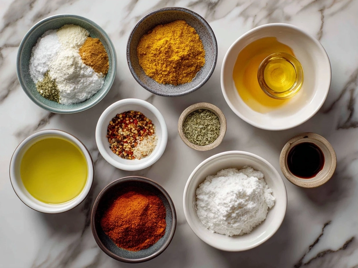 Ingredients for Crockpot Buffalo Wings laid out including chicken wings, butter, and spices