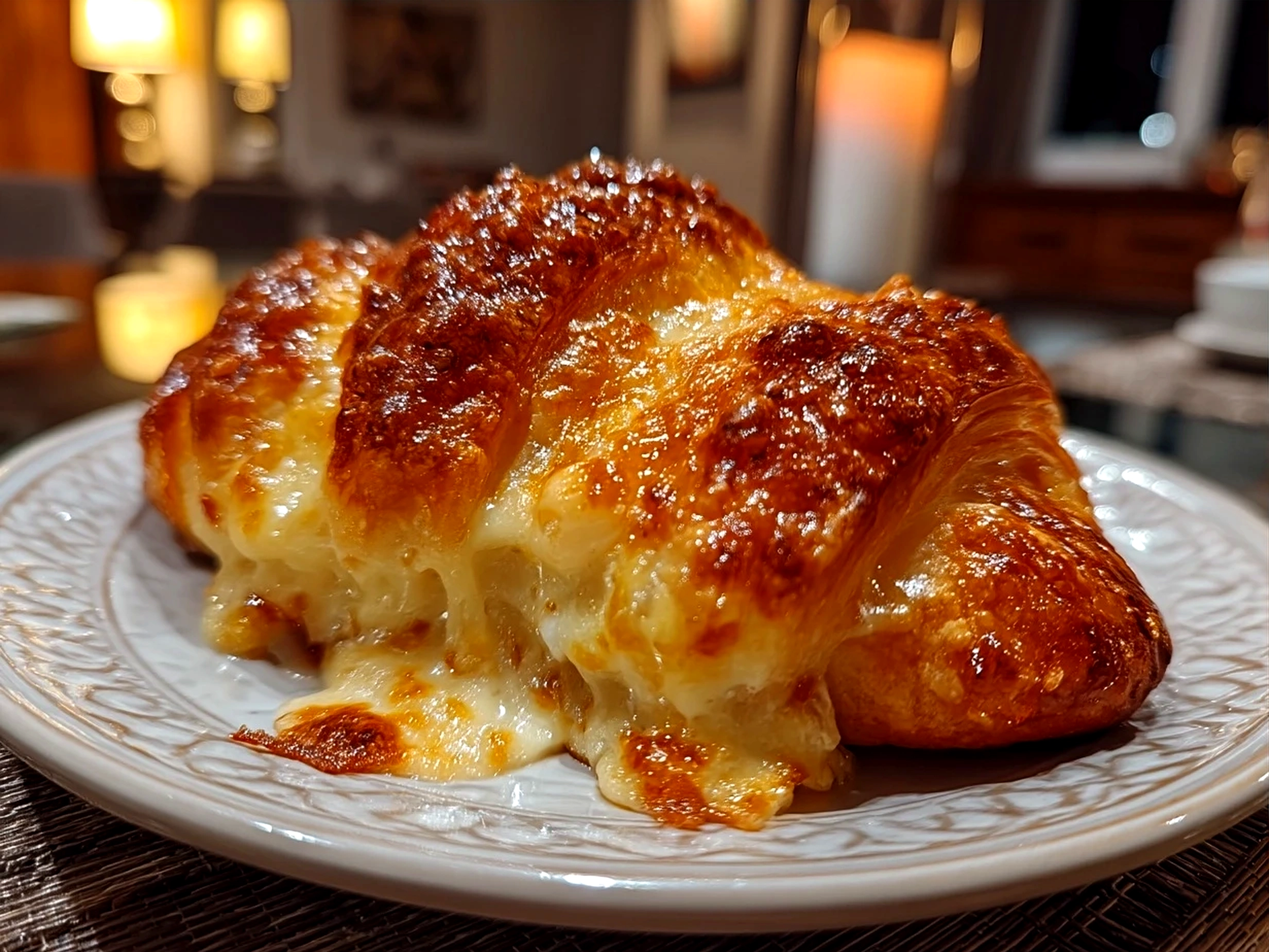 Beautifully plated Croissant Bake served with fresh salad and side dishes
