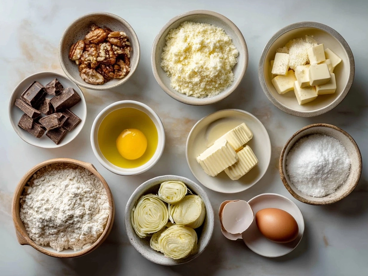 Ingredients for Croissant Bake including croissants, eggs, cheese, bacon, and vegetables