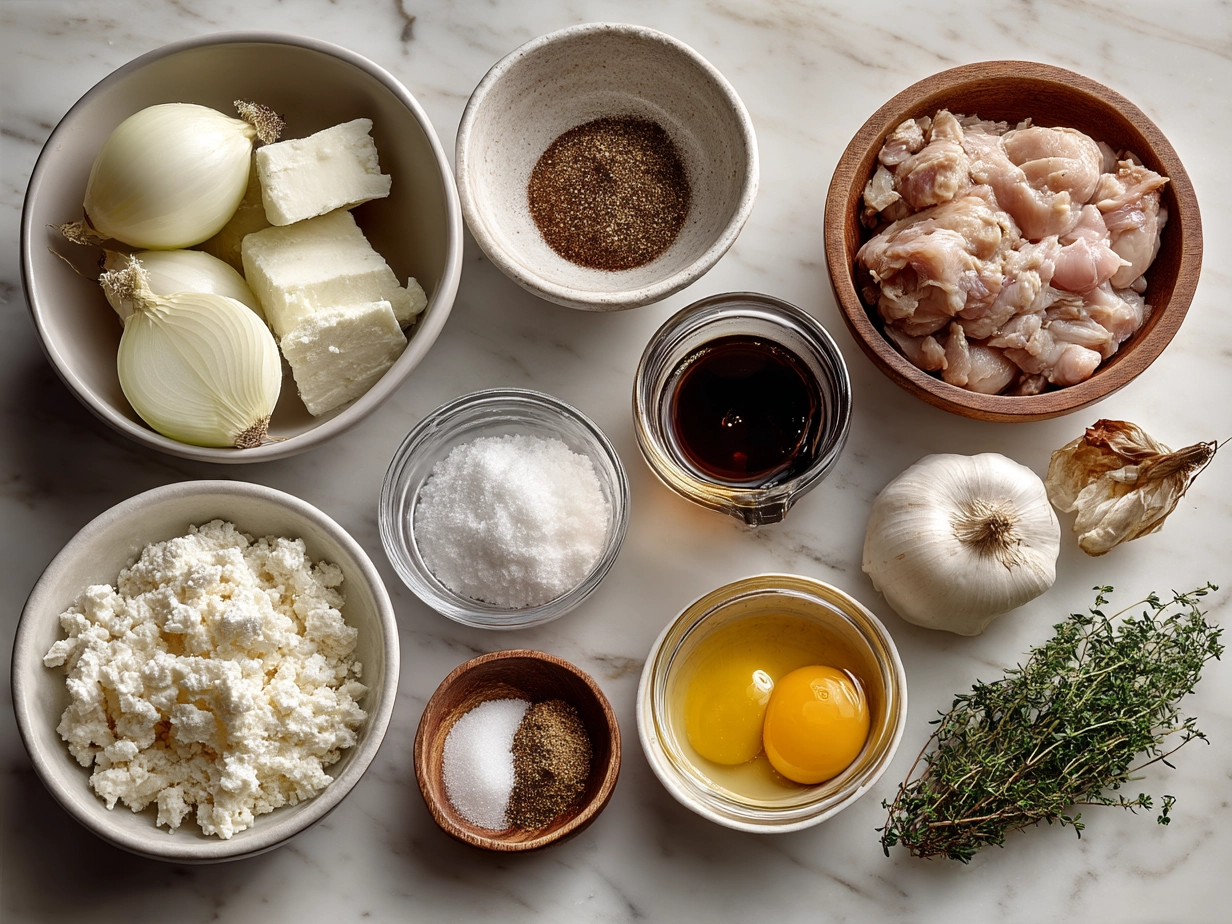 Ingredients for French Onion Chicken Bake laid out on a table