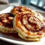 home cook, iPhone 14. Close-up slight angle of freshly prepared cinnamon roll pancakes on white plate. rich inviting --ar 4:3 --style raw --s 245