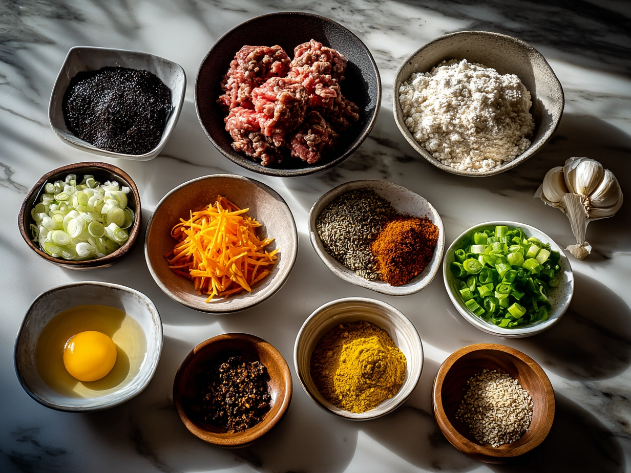 Ingredients for Korean Ground Beef: ground beef, soy sauce, brown sugar, garlic, ginger, sesame oil, red pepper flakes, green onions, vegetable oil