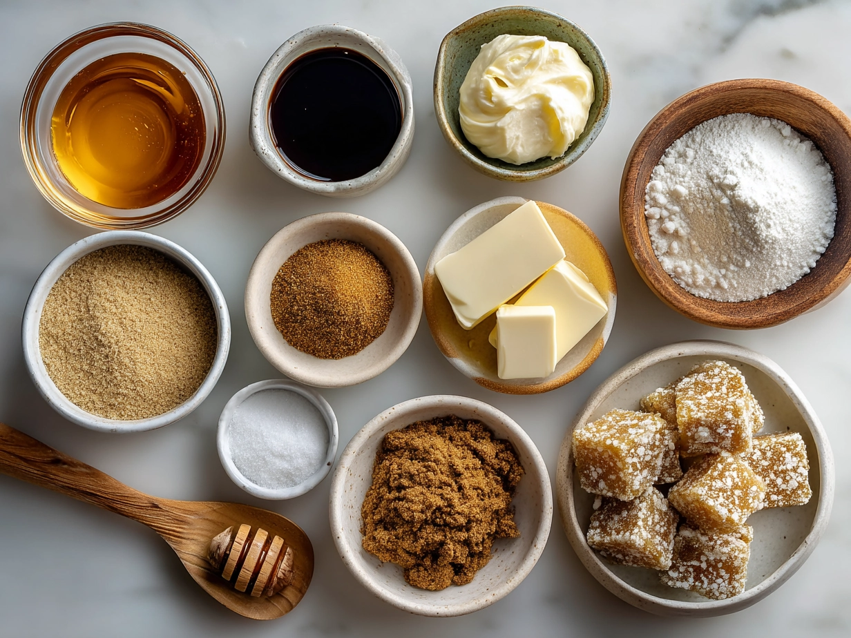 Ingredients for Molasses Crinkle Cookies on a rustic table