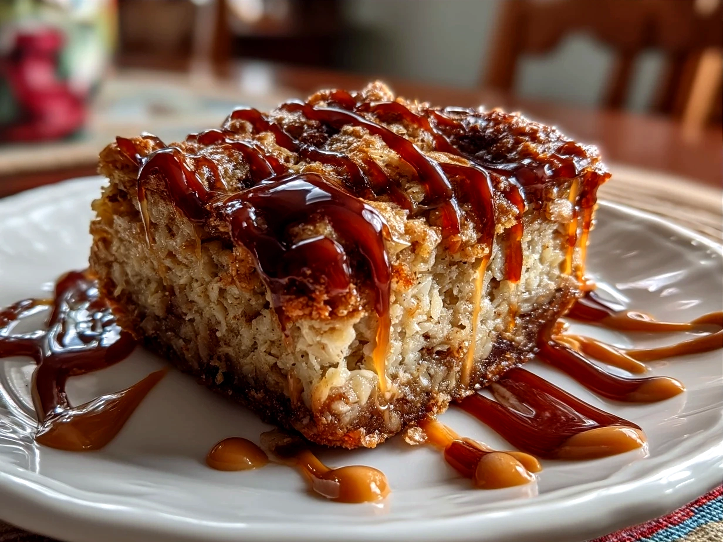 Freshly sliced Peanut Butter Banana Oat Bars served on a wooden board with banana slices and cinnamon dusting