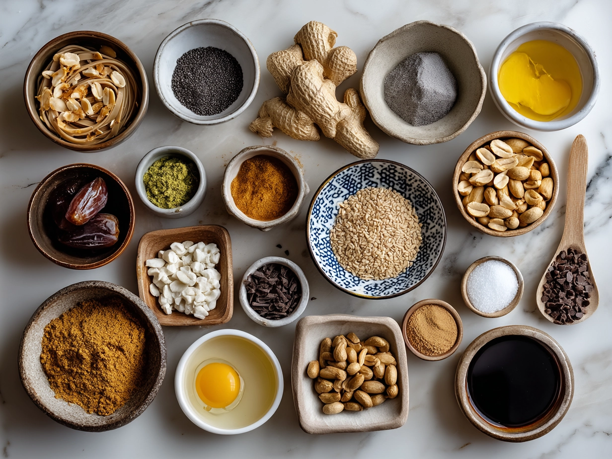 Ingredients for Peanut Noodles laid out on a counter