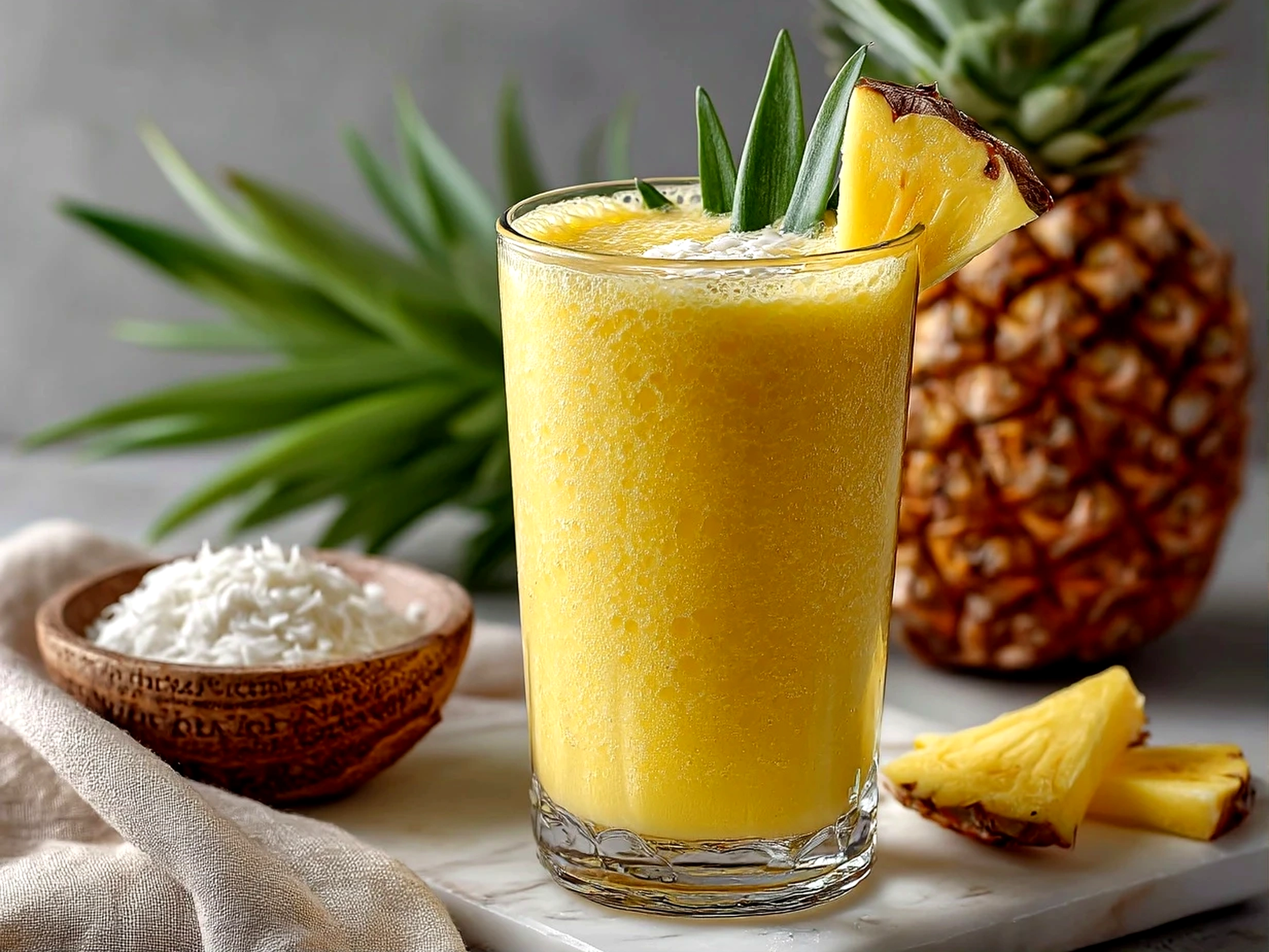 Refreshing Pineapple Coconut Smoothie Close-Up