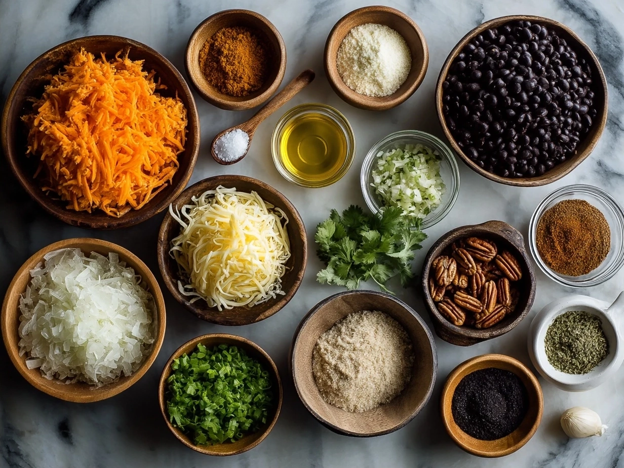 Ingredients for Sweet Potato Black Bean Enchiladas displayed on a kitchen counter