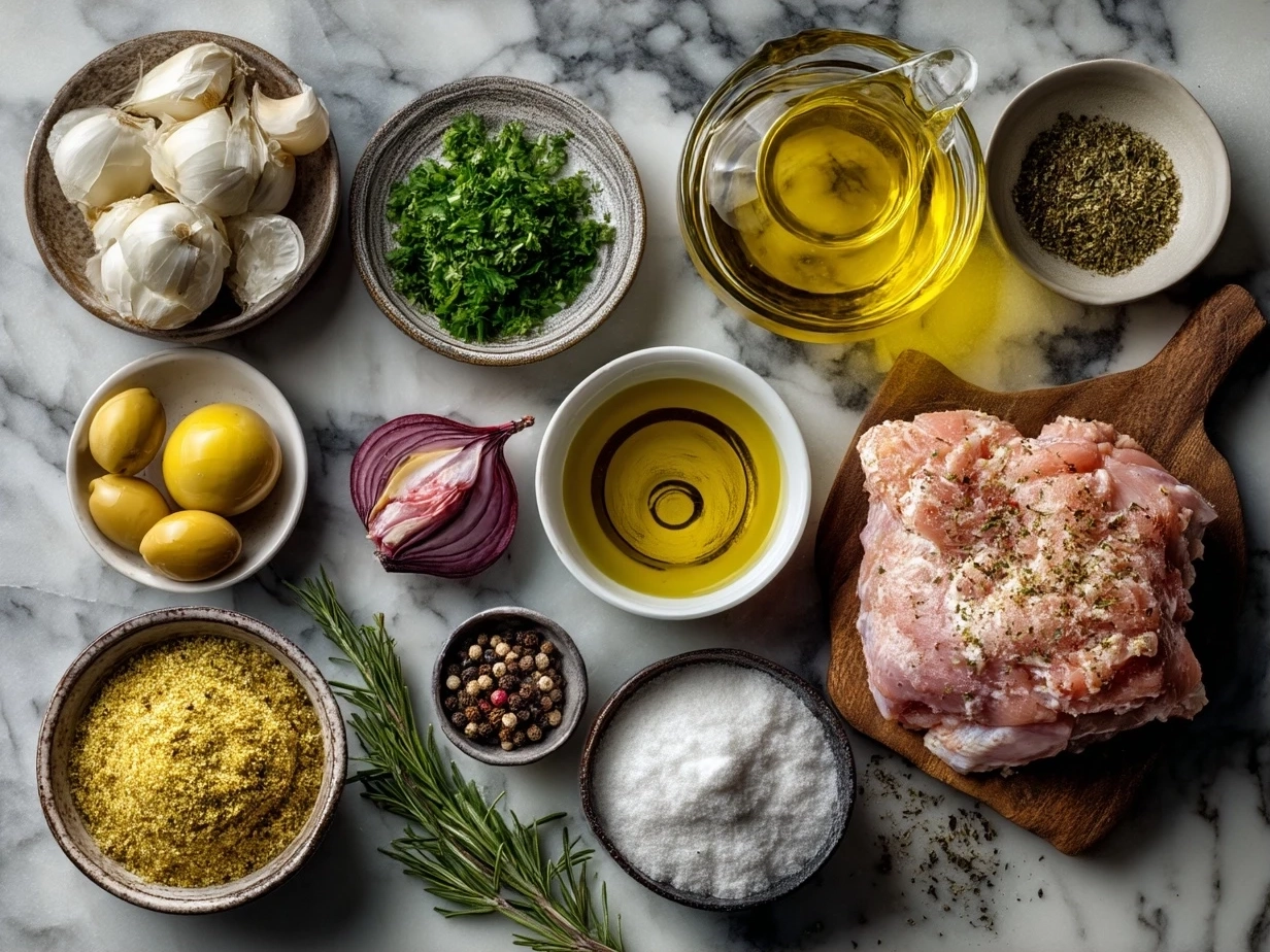 Raw ingredients for Crock Pot Angel Chicken laid out on a table