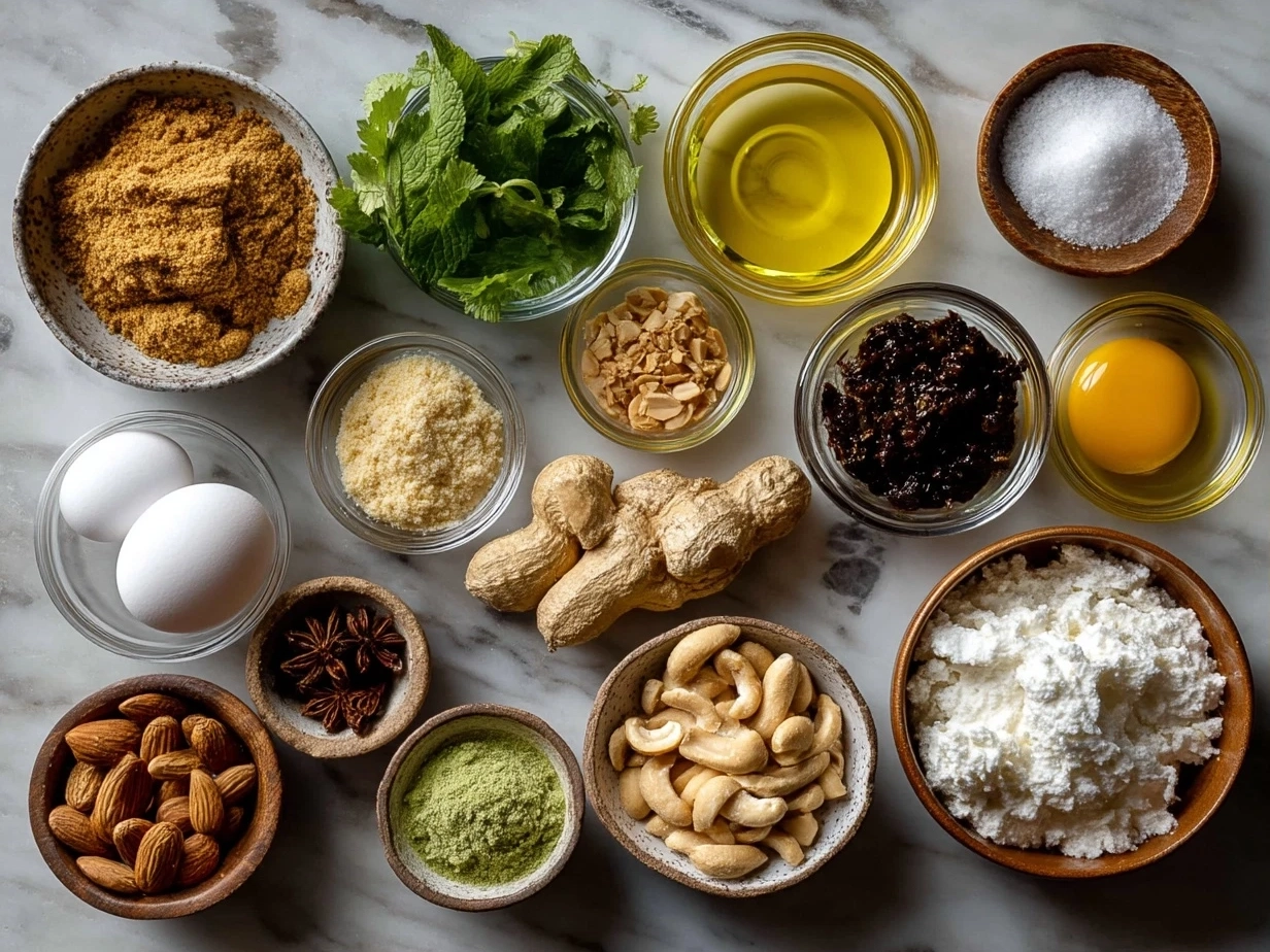 Top-down raw ingredients for Street-Style Peanut Cheese Chaat including peanuts, paneer cubes, tomatoes, green chilies, and chutneys