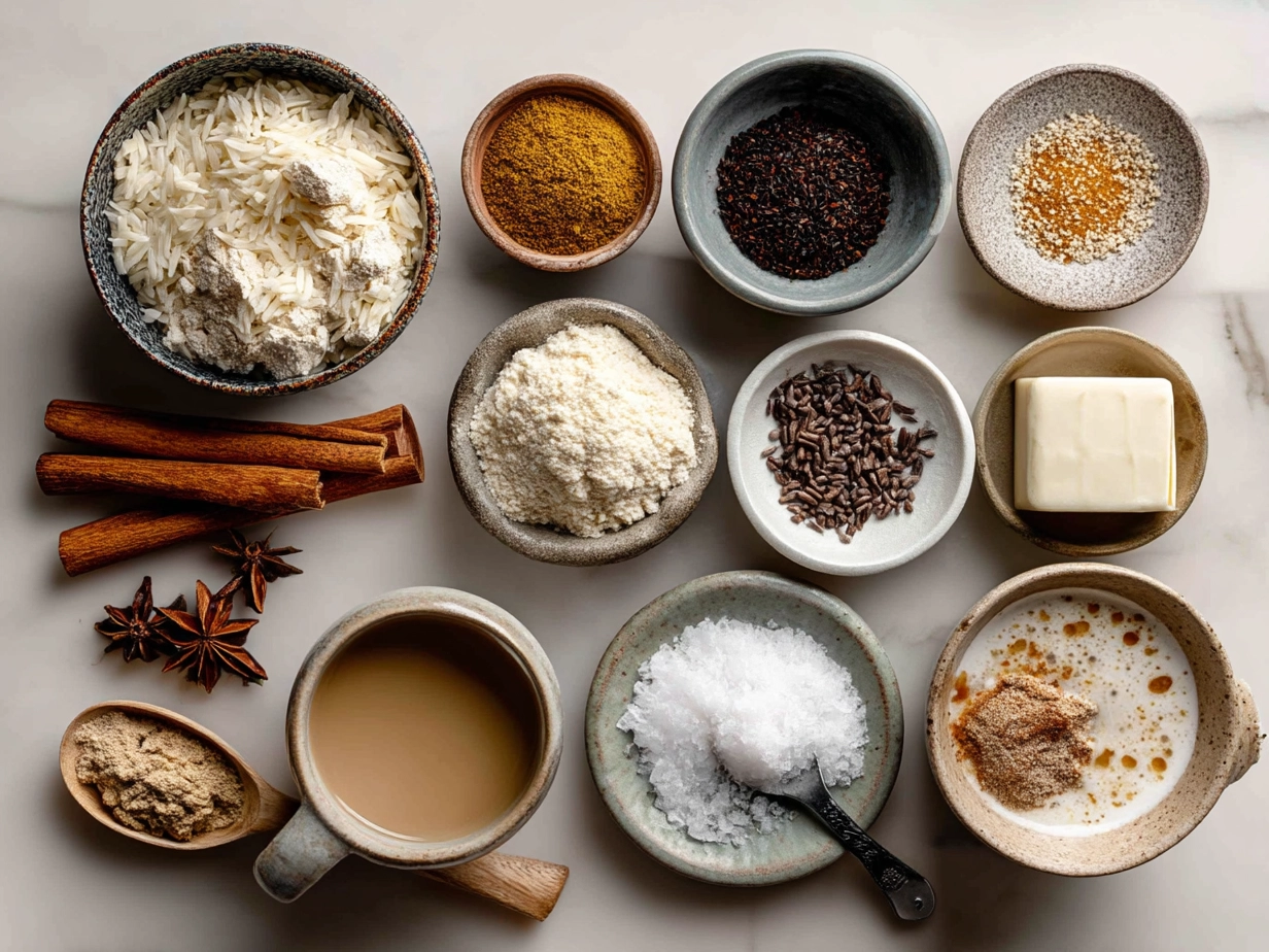 Ingredients for Chai Tea Latte laid out neatly