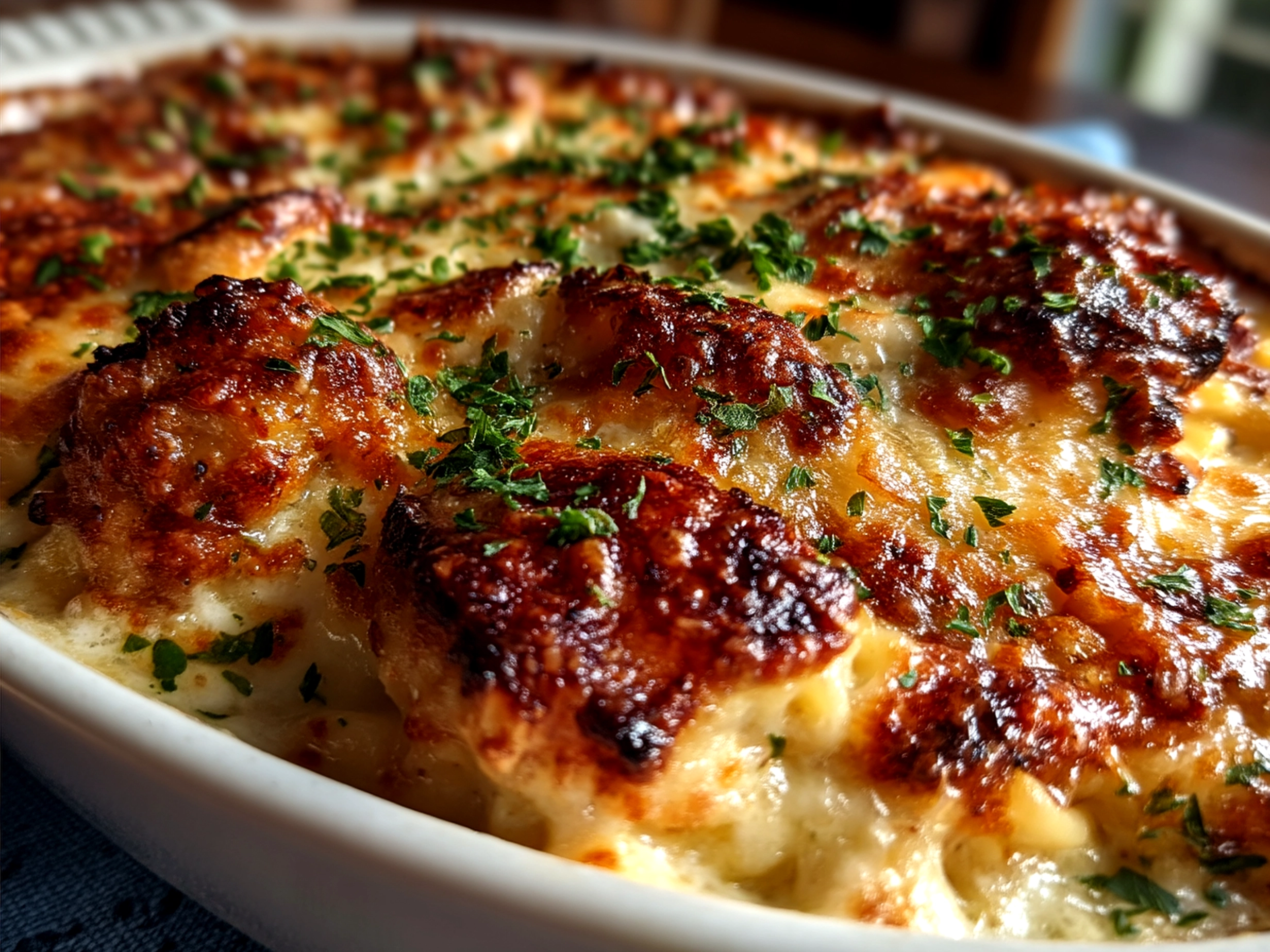 Bowl of creamy Chicken Alfredo Lasagna Soup garnished with fresh basil and parsley
