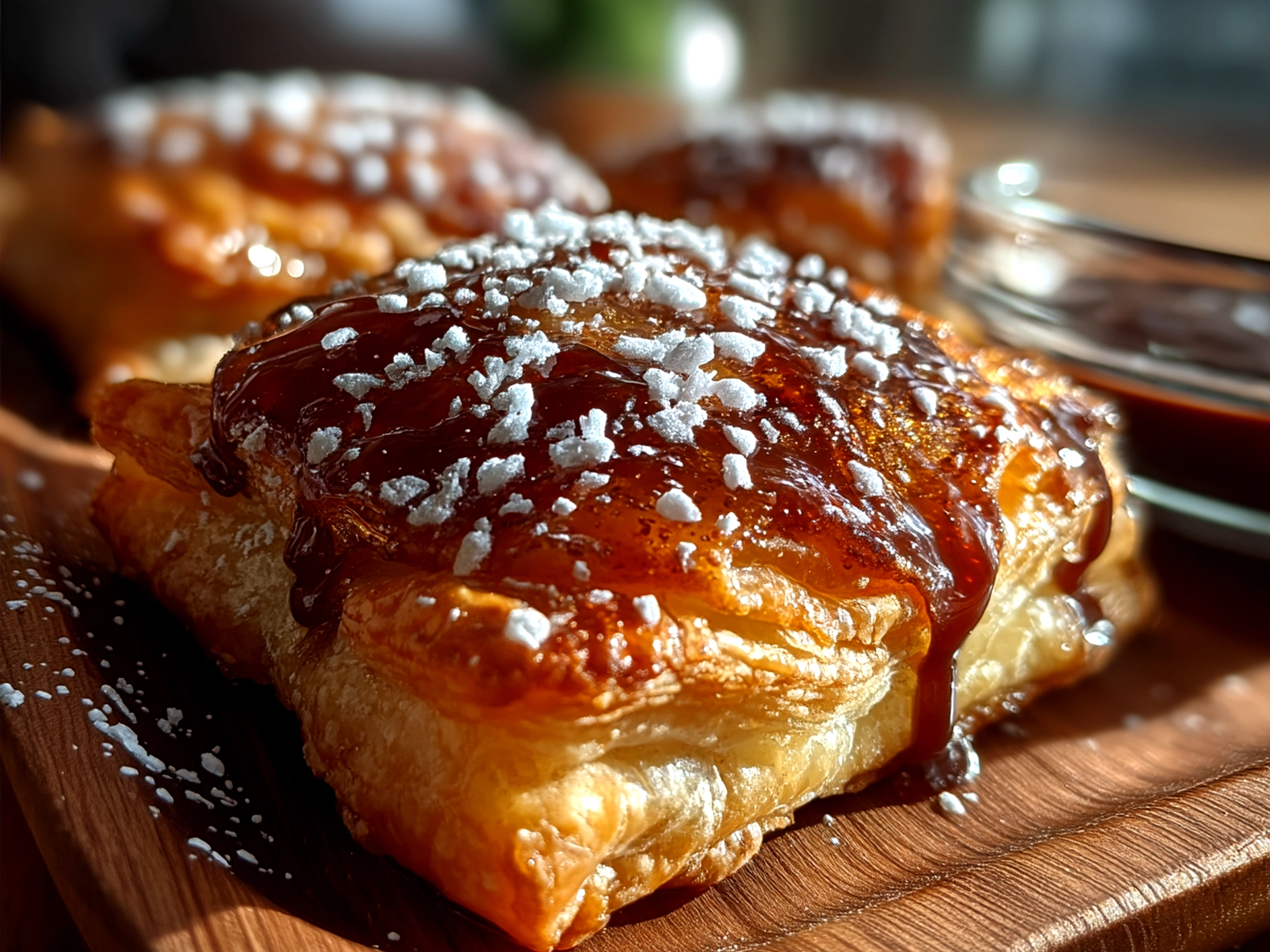 Delicious golden Chocolate Puff Pastry served warm on a plate