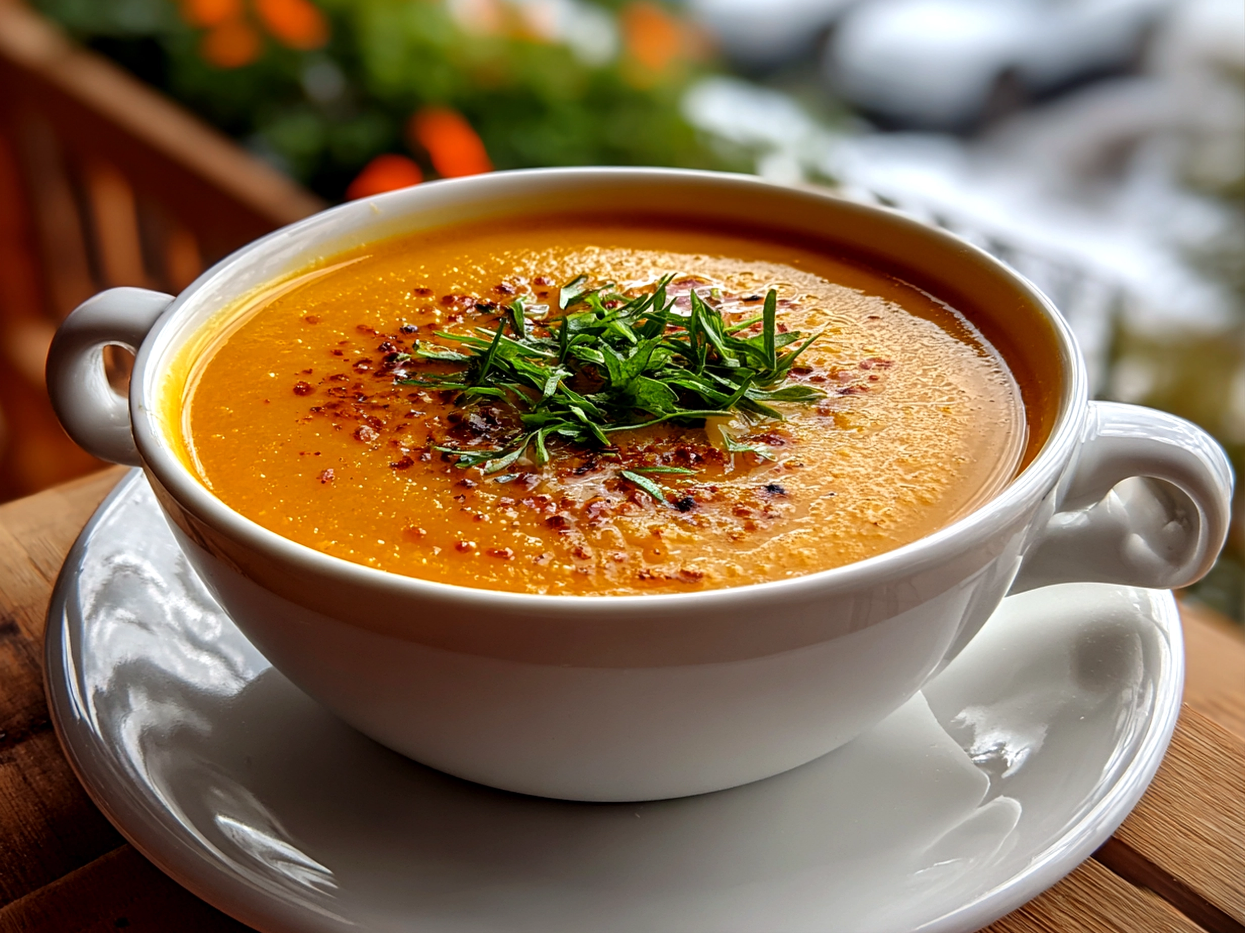 Delicious homemade carrot and lentil soup