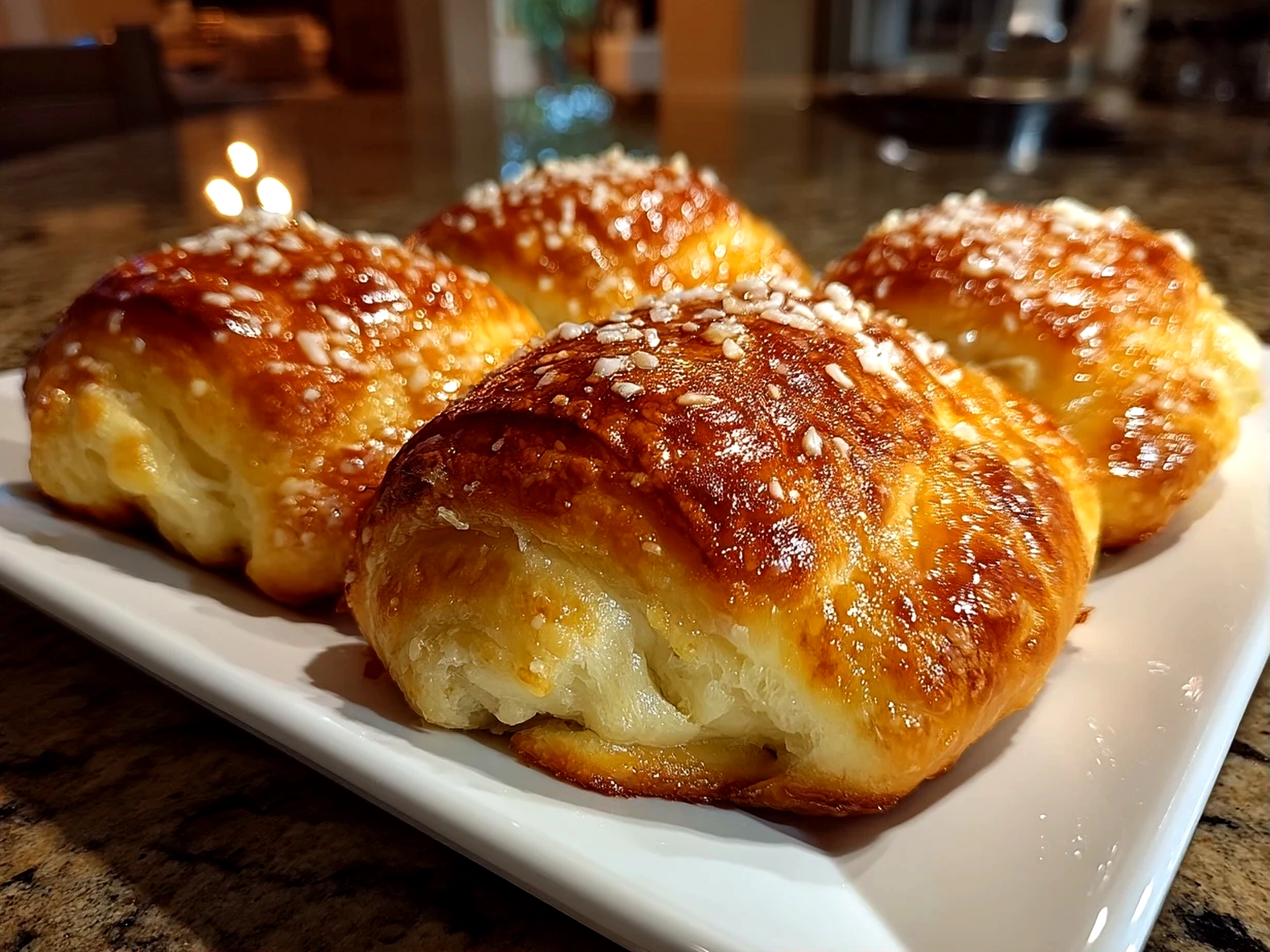 Beautifully plated golden Breakfast Pillsbury Crescent Rolls ready to serve