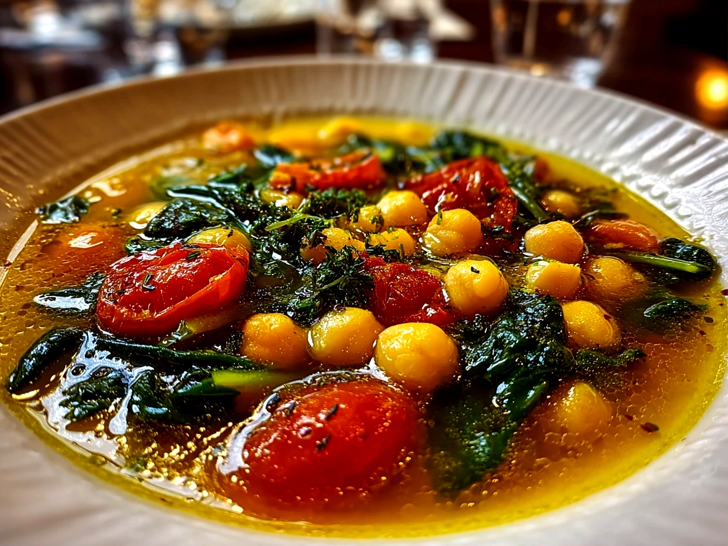 Freshly Prepared Tuscan Chickpea Soup in Rustic Bowl