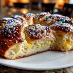 Homemade Mardi Gras King Cake fresh from oven