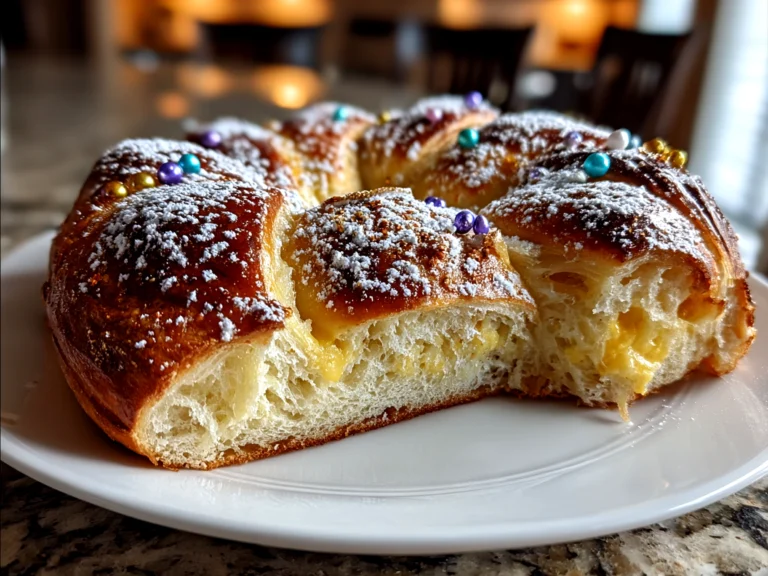 Homemade Mardi Gras King Cake fresh from oven