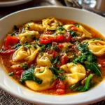 Homemade Tortellini Soup Close-up