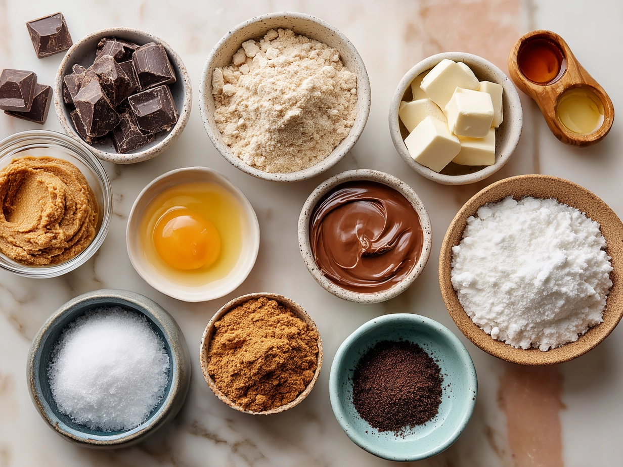 Ingredients for Peanut Butter Cup Chocolate Roll displayed with cream cheese, peanut butter cups, chocolate chips, and graham crackers