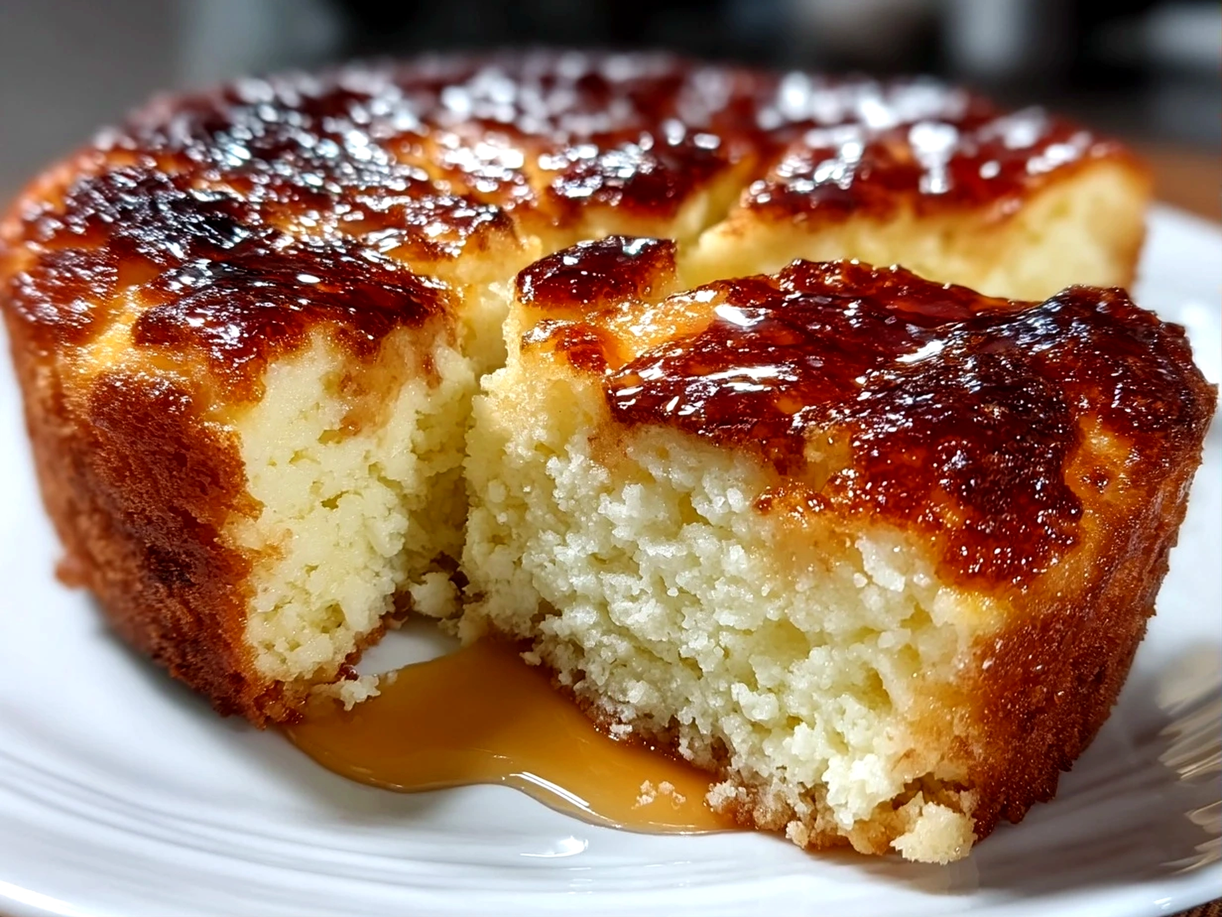 Slight angle close-up of finished 3 Ingredient Creamy Yogurt Cake